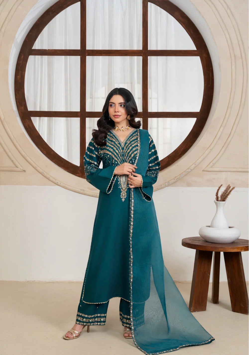 Luxe   Teal   Embroidered   3pc