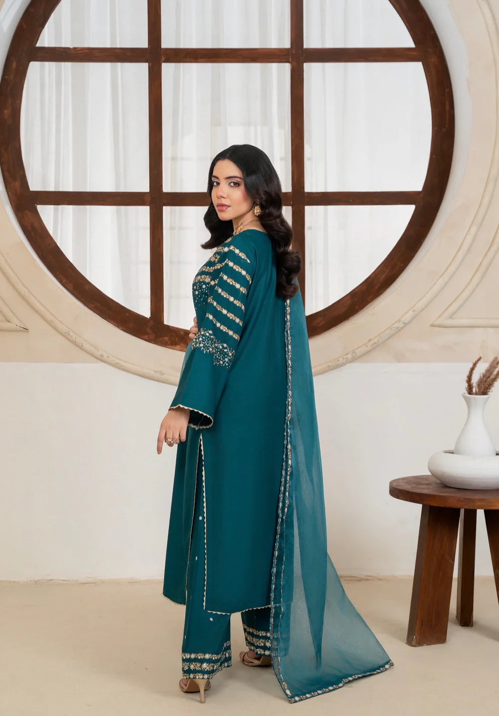 Luxe   Teal   Embroidered   3pc