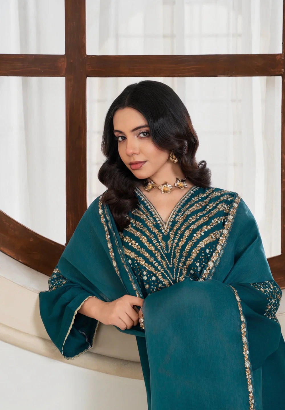 Luxe   Teal   Embroidered   3pc