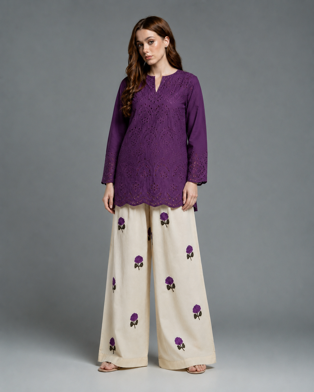 Purple Schiffli Co-ord Set