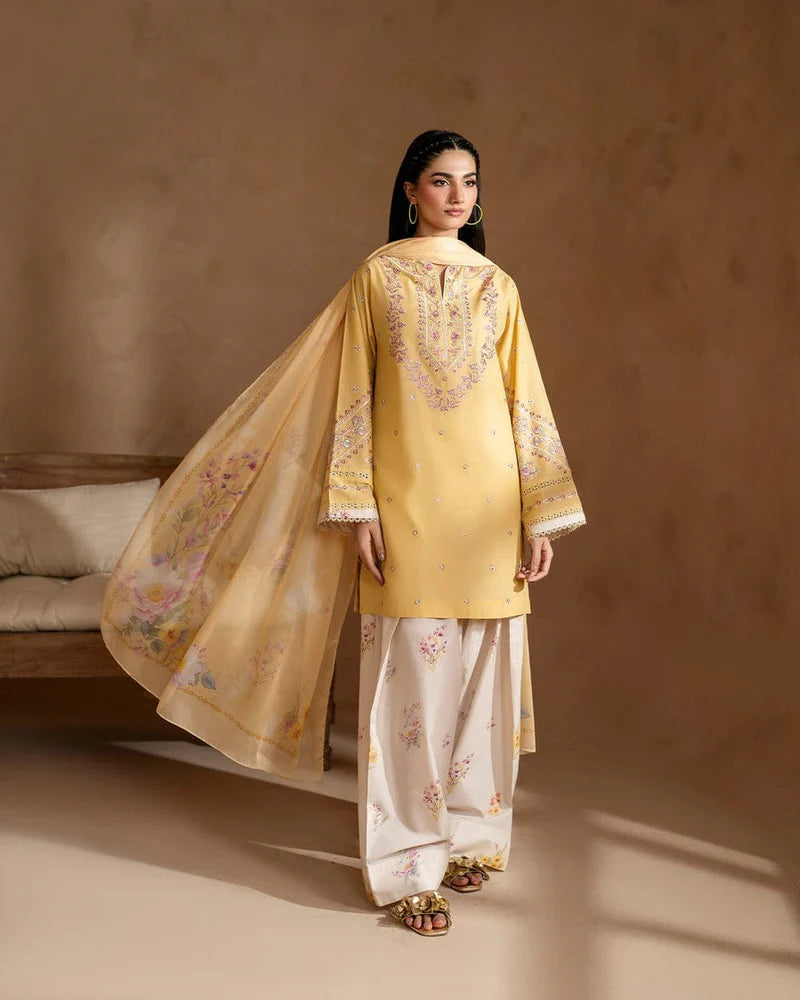 Lemon  Bloom  Embroidered   3pc