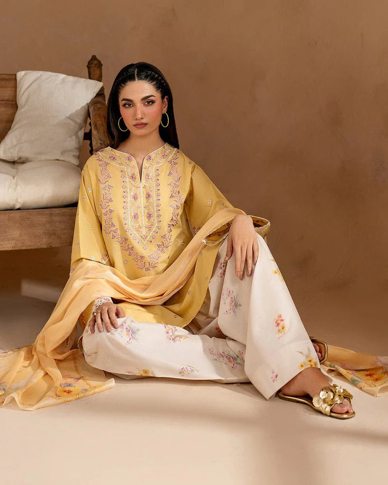 Lemon  Bloom  Embroidered   3pc