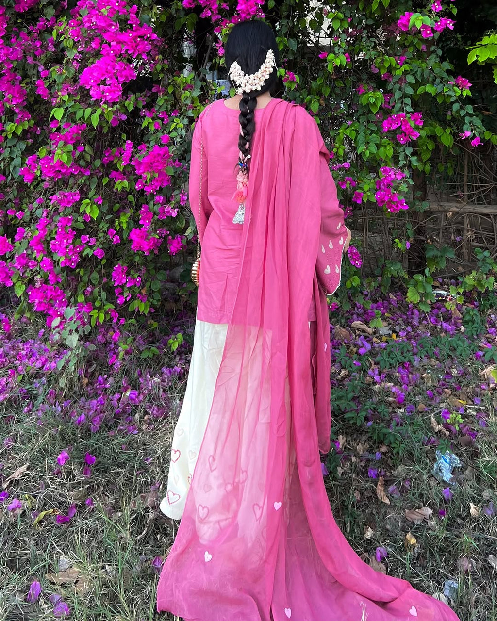 Pink Heart Embroidered 3pc