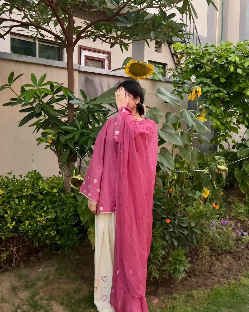 Pink Heart Embroidered 3pc