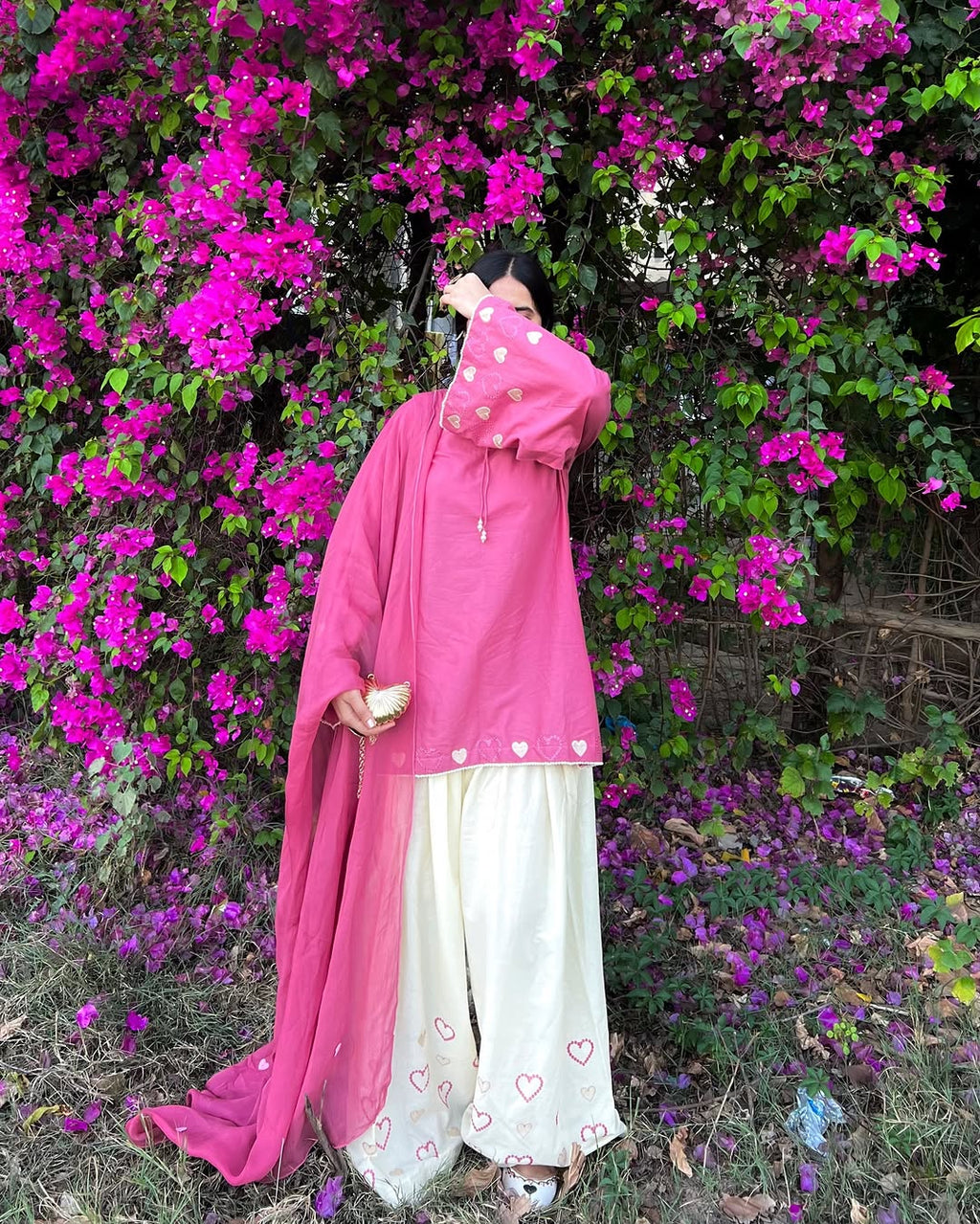 Pink Heart Embroidered 3pc