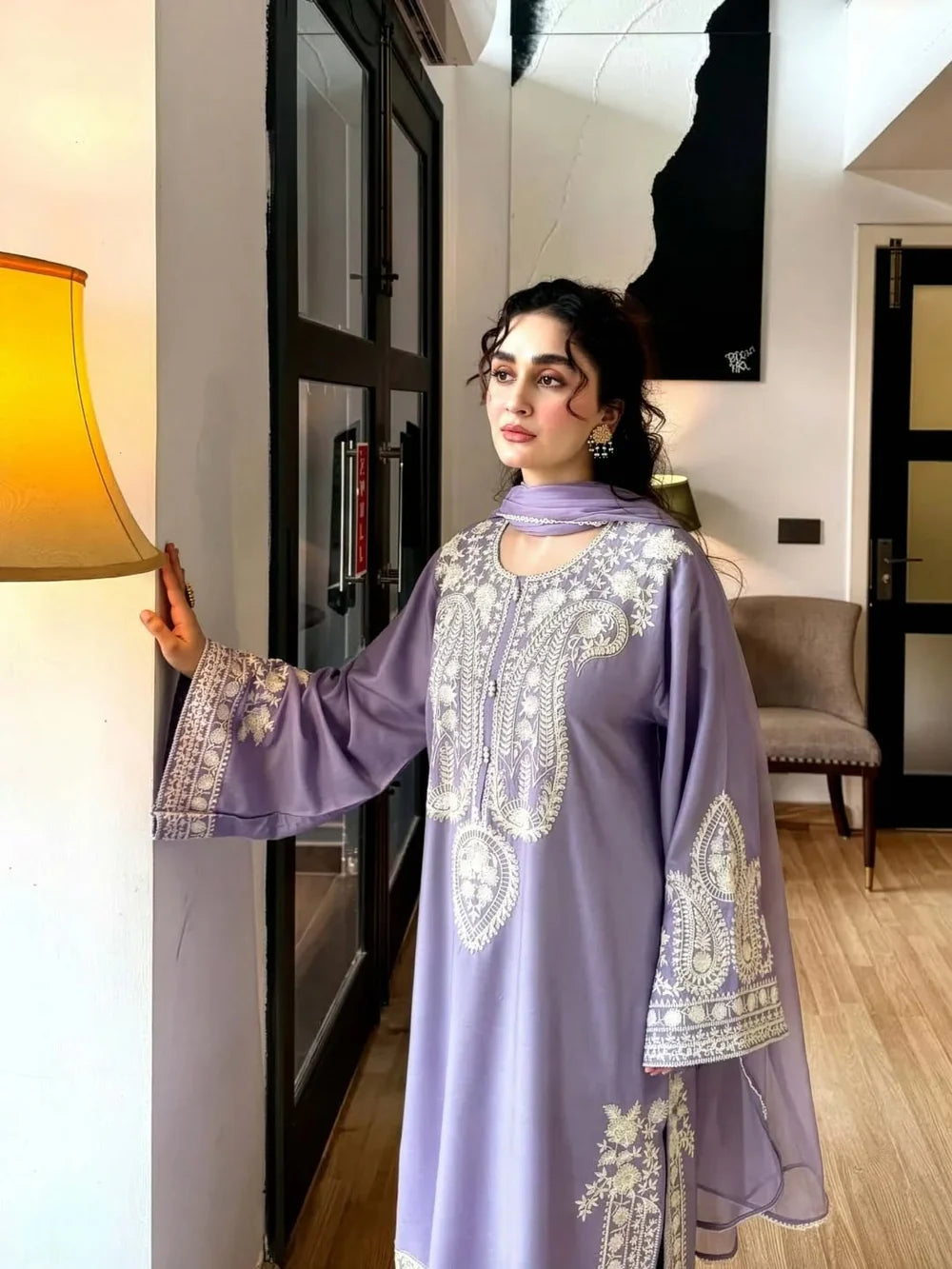 Afreen Purple Embroidered 3pc