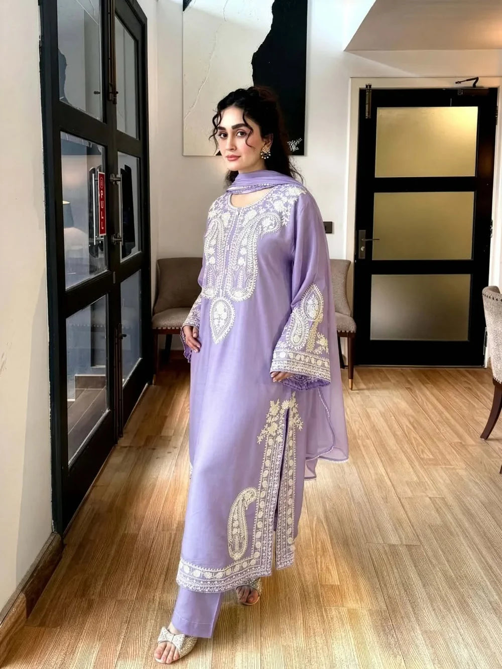 Afreen Purple Embroidered 3pc