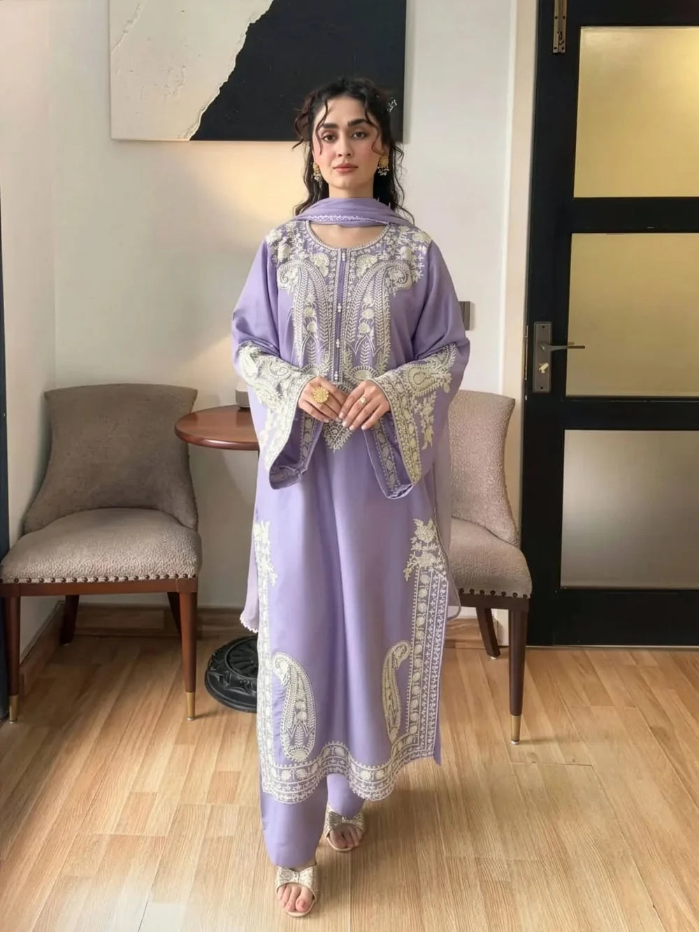 Afreen Purple Embroidered 3pc