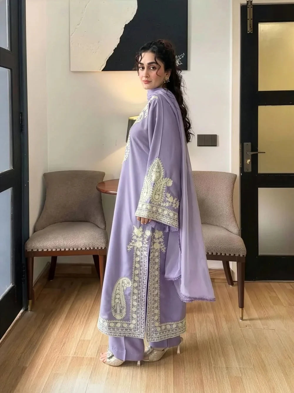 Afreen Purple Embroidered 3pc