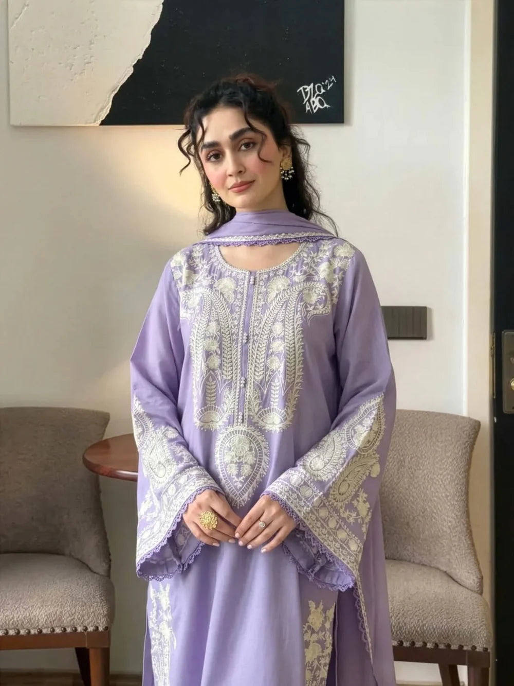 Afreen Purple Embroidered 3pc