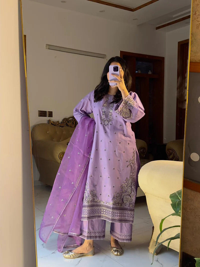 Lavender   Embroidered   3pc