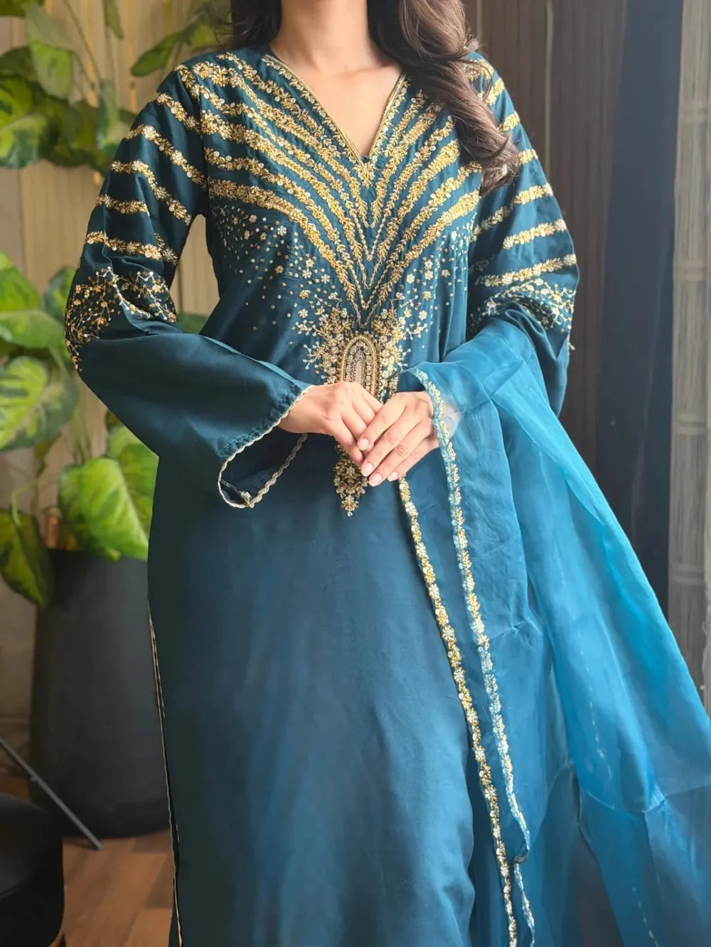 Luxe   Teal   Embroidered   3pc