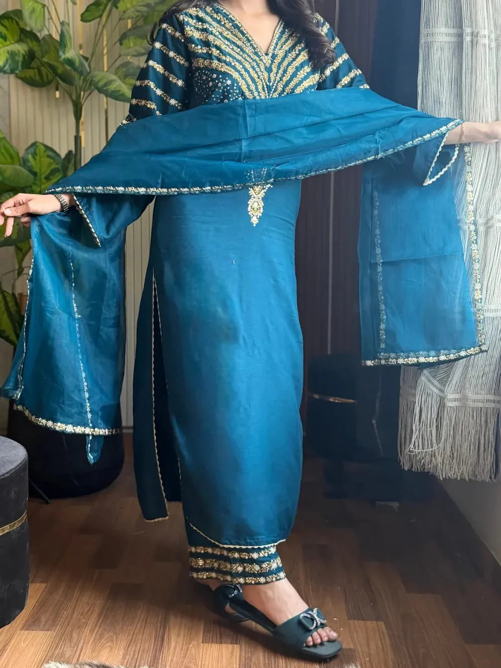 Luxe   Teal   Embroidered   3pc