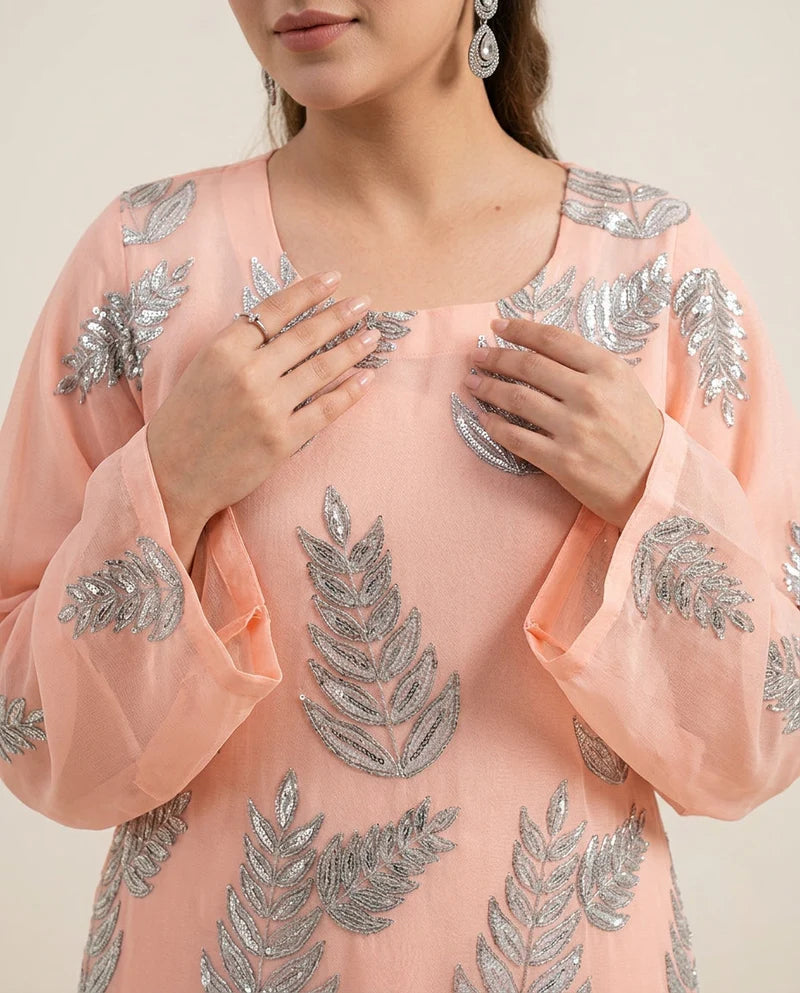 Zirwah  Peach  Embroidered  3pc